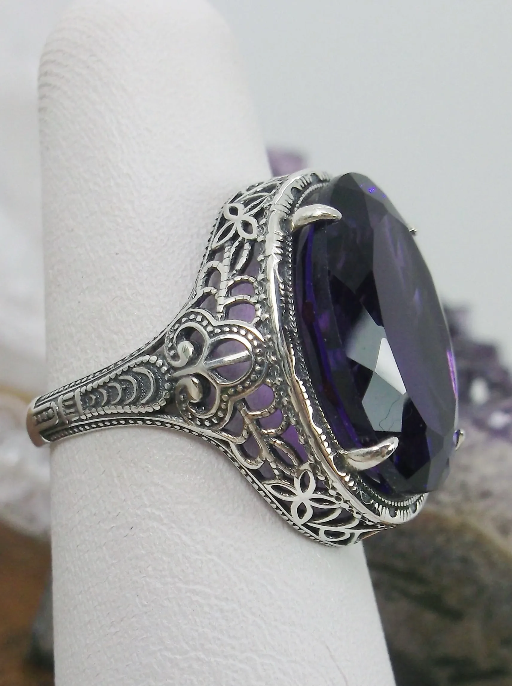 Natural Amethyst Ring, Persian Design, Art Deco Vintage Revival Jewelry #D230