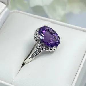 Natural Amethyst Ring, Size 7, Edwardian Antique Reproduction Jewelry #D70z - Ready to Ship