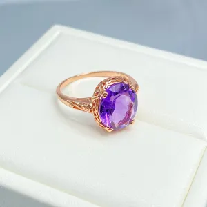 Natural Amethyst Ring, Size 8.5, Rose Gold plated, Edwardian Antique Reproduction Jewelry #D70z - Ready to Ship