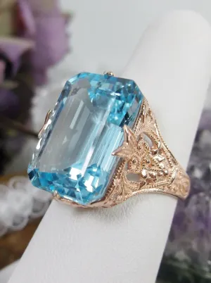 Natural Blue Topaz Ring, 10k or 14k Rose Gold Vintage Jewelry #D202
