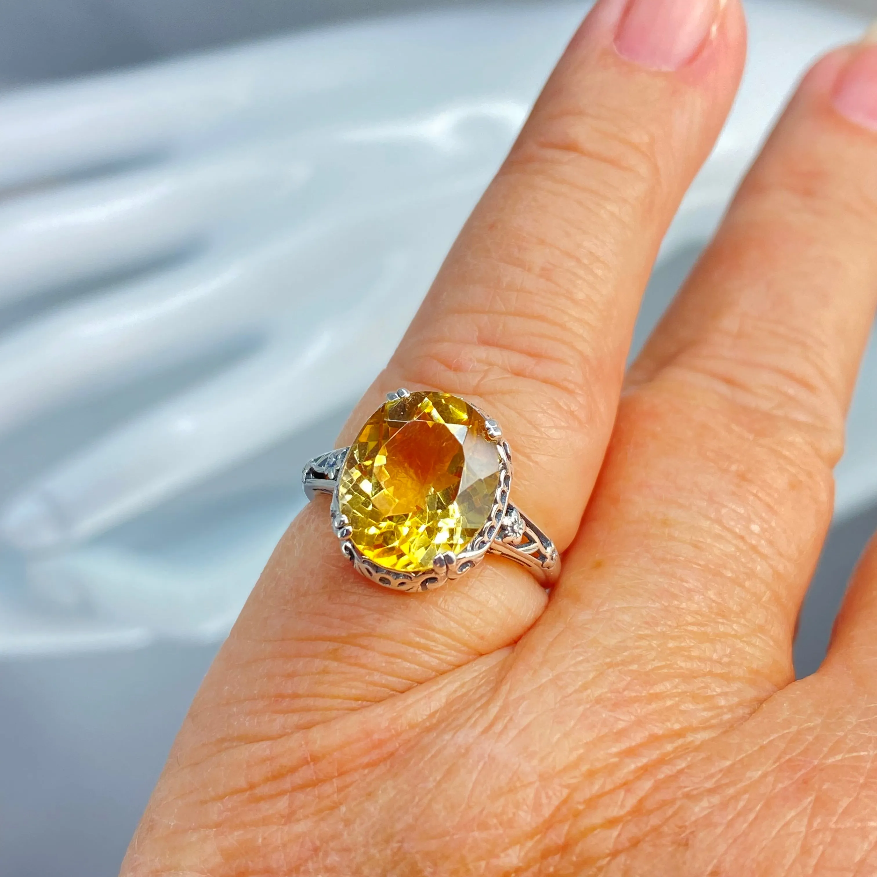 Natural Citrine Ring, Edwardian Jewelry #D70z