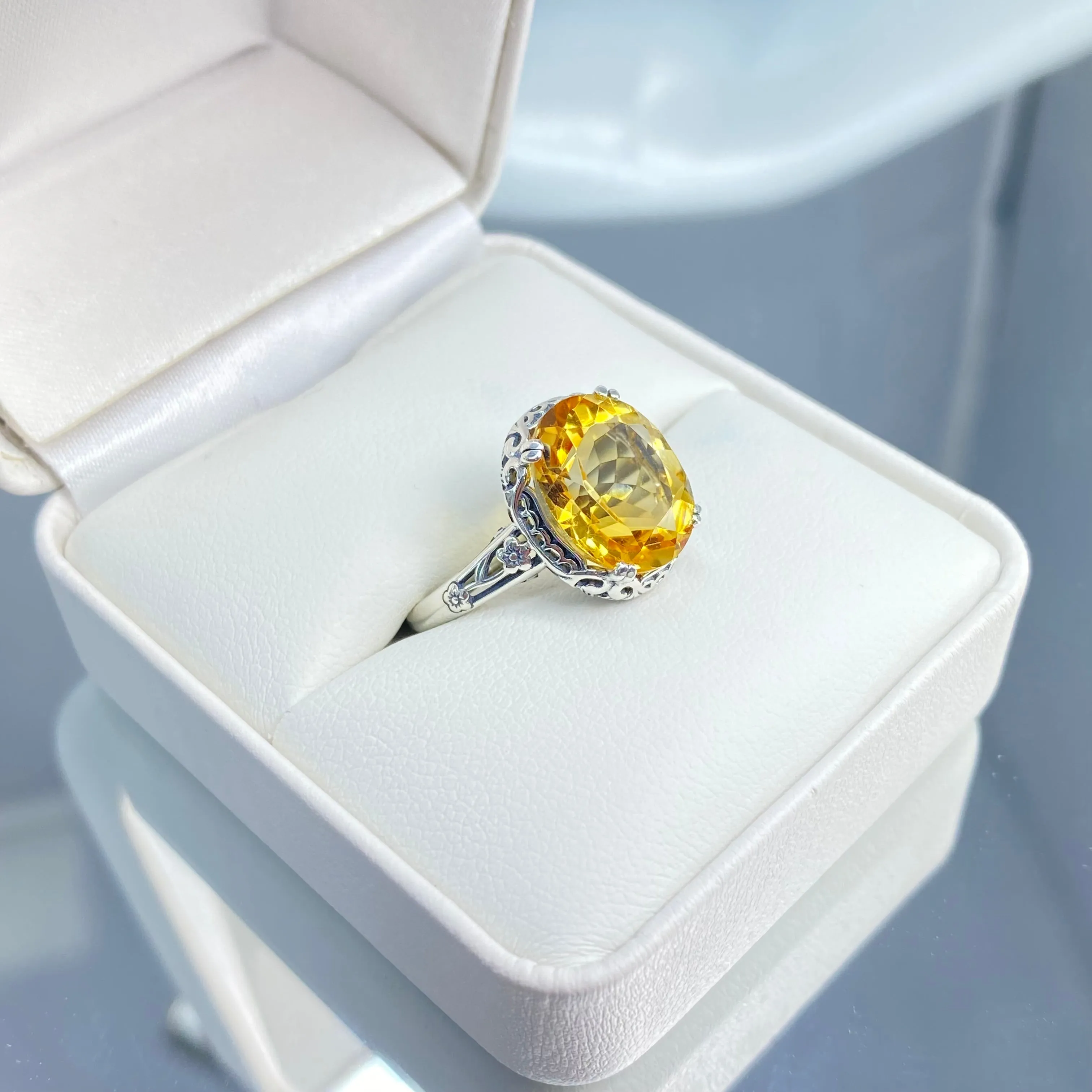 Natural Citrine Ring, Edwardian Jewelry #D70z
