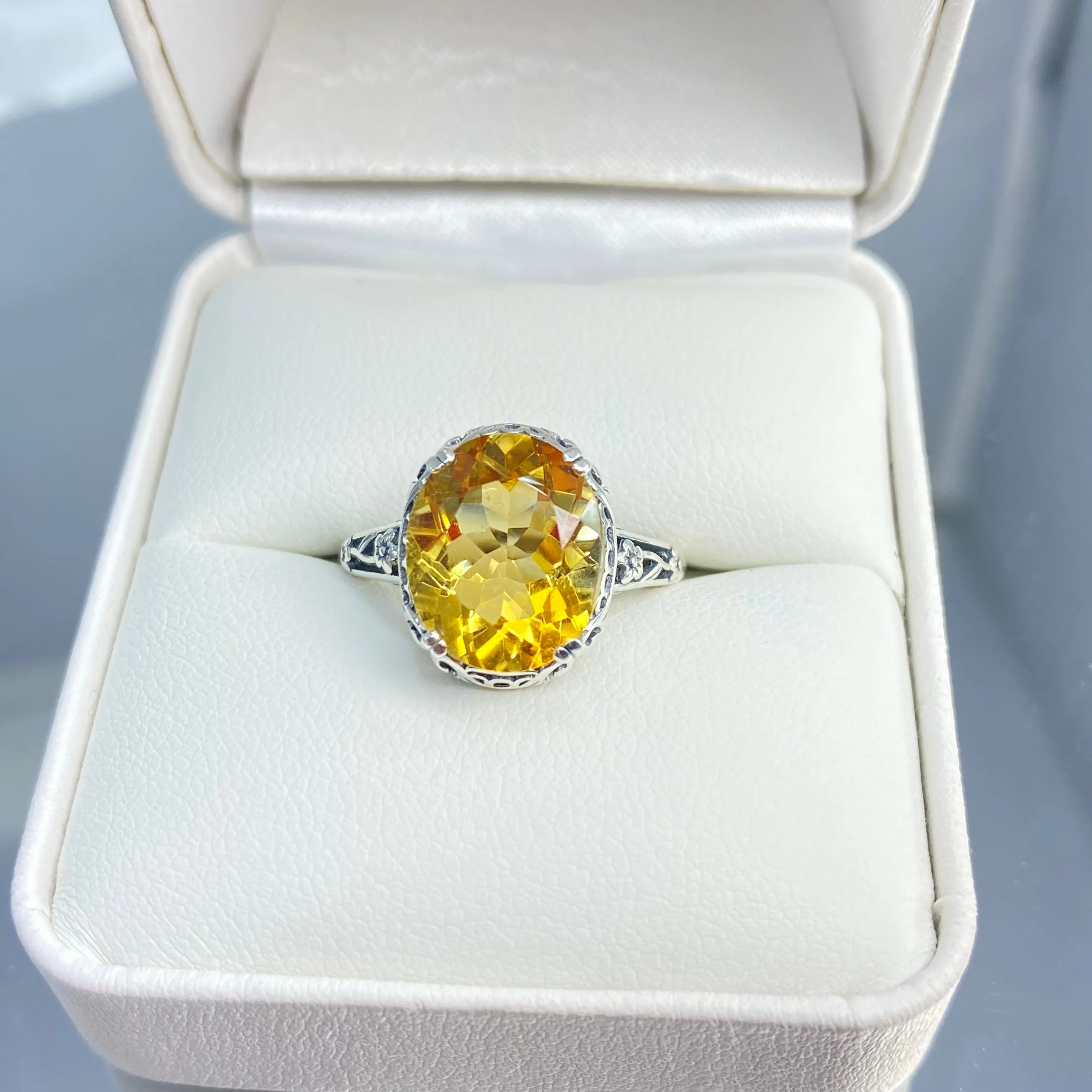 Natural Citrine Ring, Edwardian Jewelry #D70z