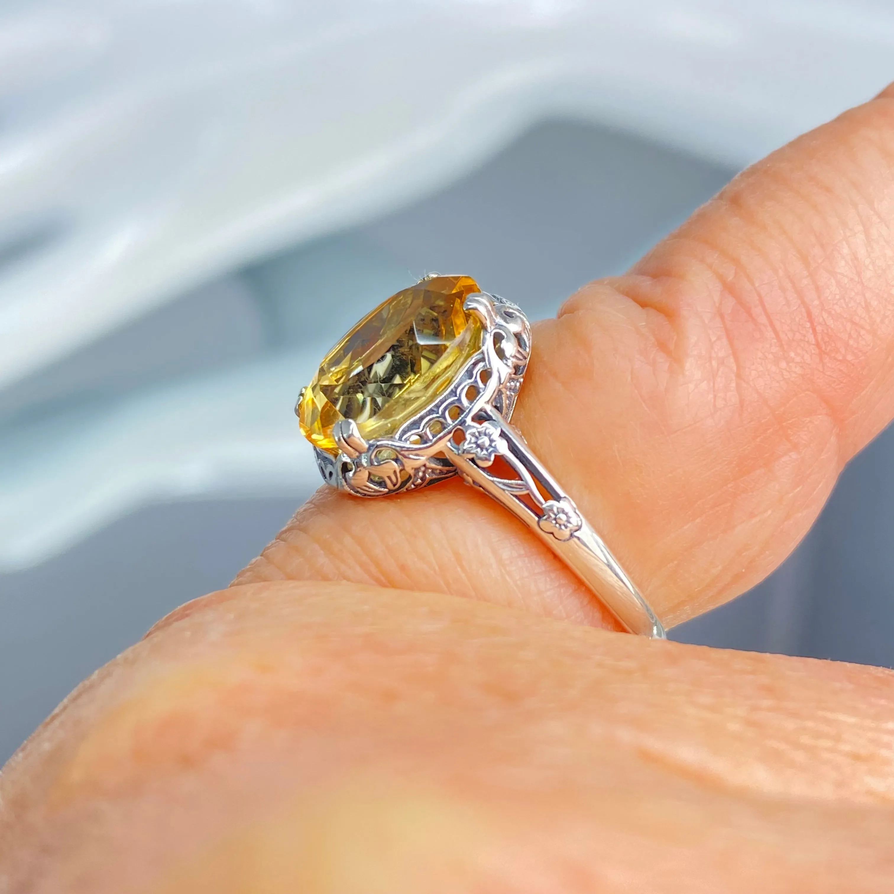 Natural Citrine Ring, Edwardian Jewelry #D70z