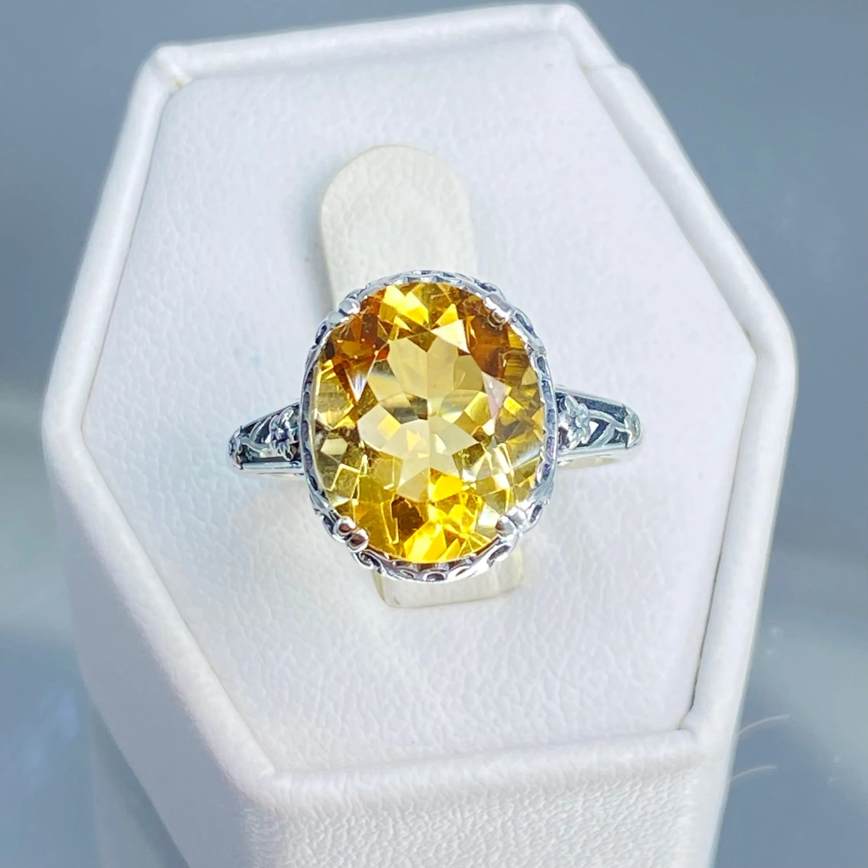 Natural Citrine Ring, Edwardian Jewelry #D70z