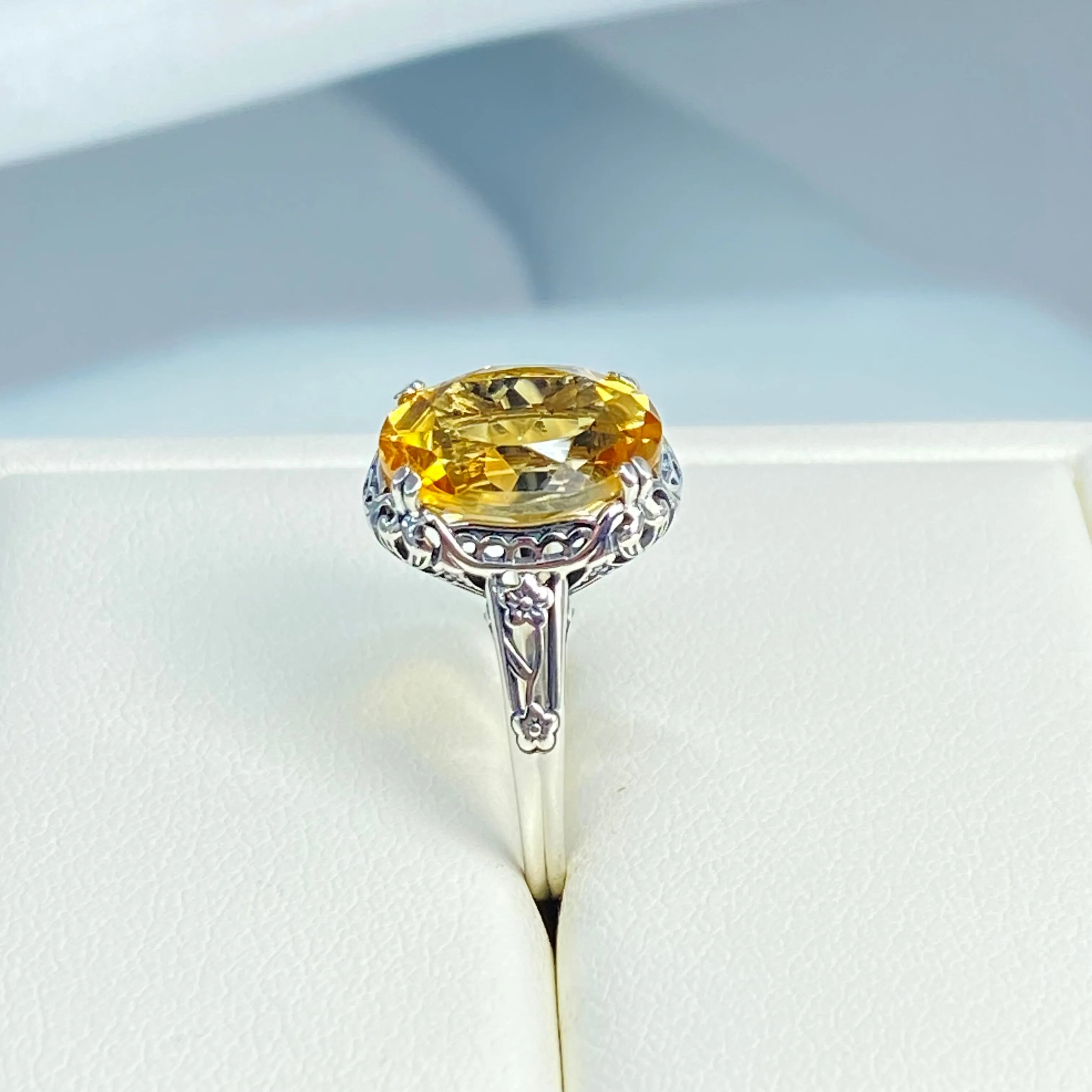 Natural Citrine Ring, Edwardian Jewelry #D70z