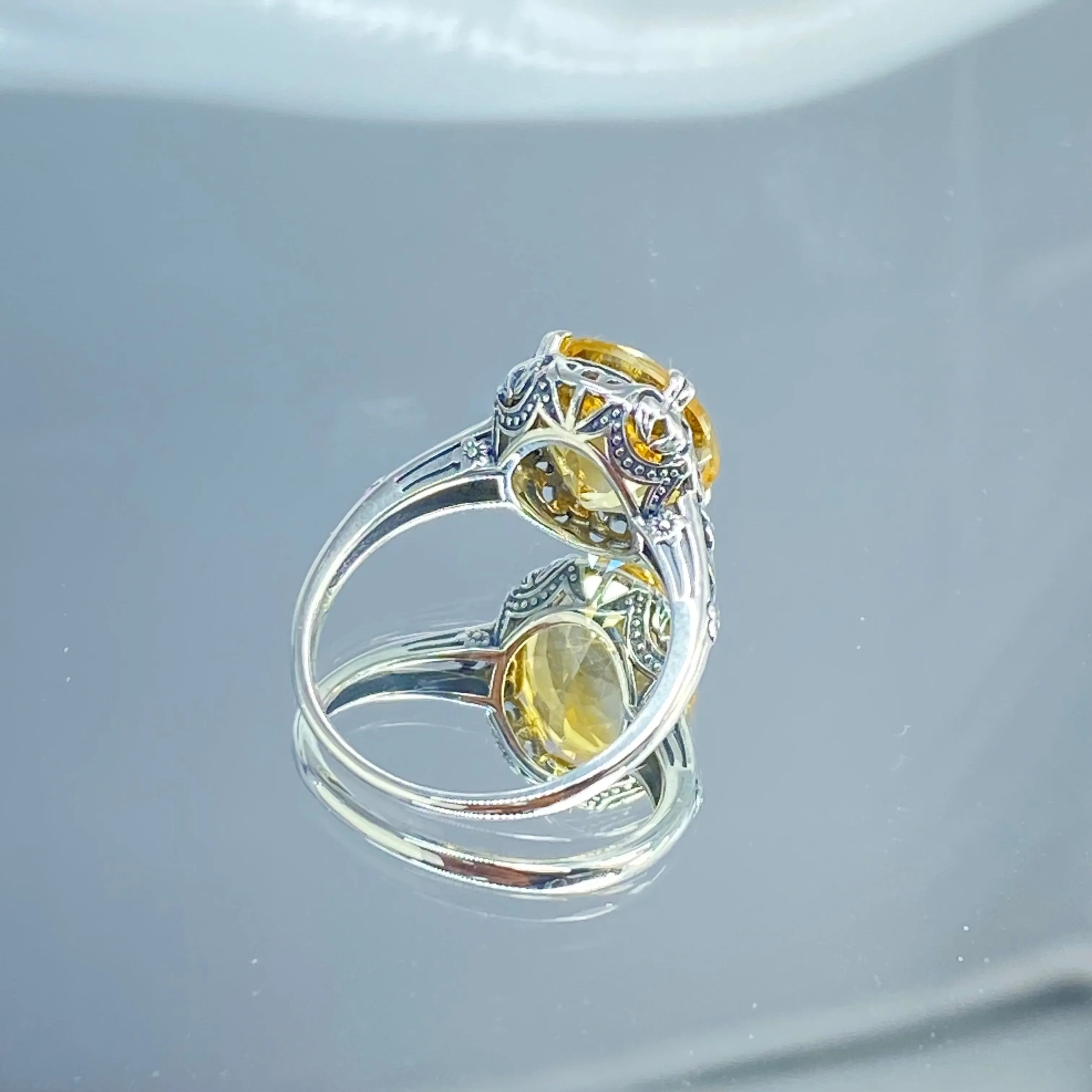 Natural Citrine Ring, Edwardian Jewelry #D70z