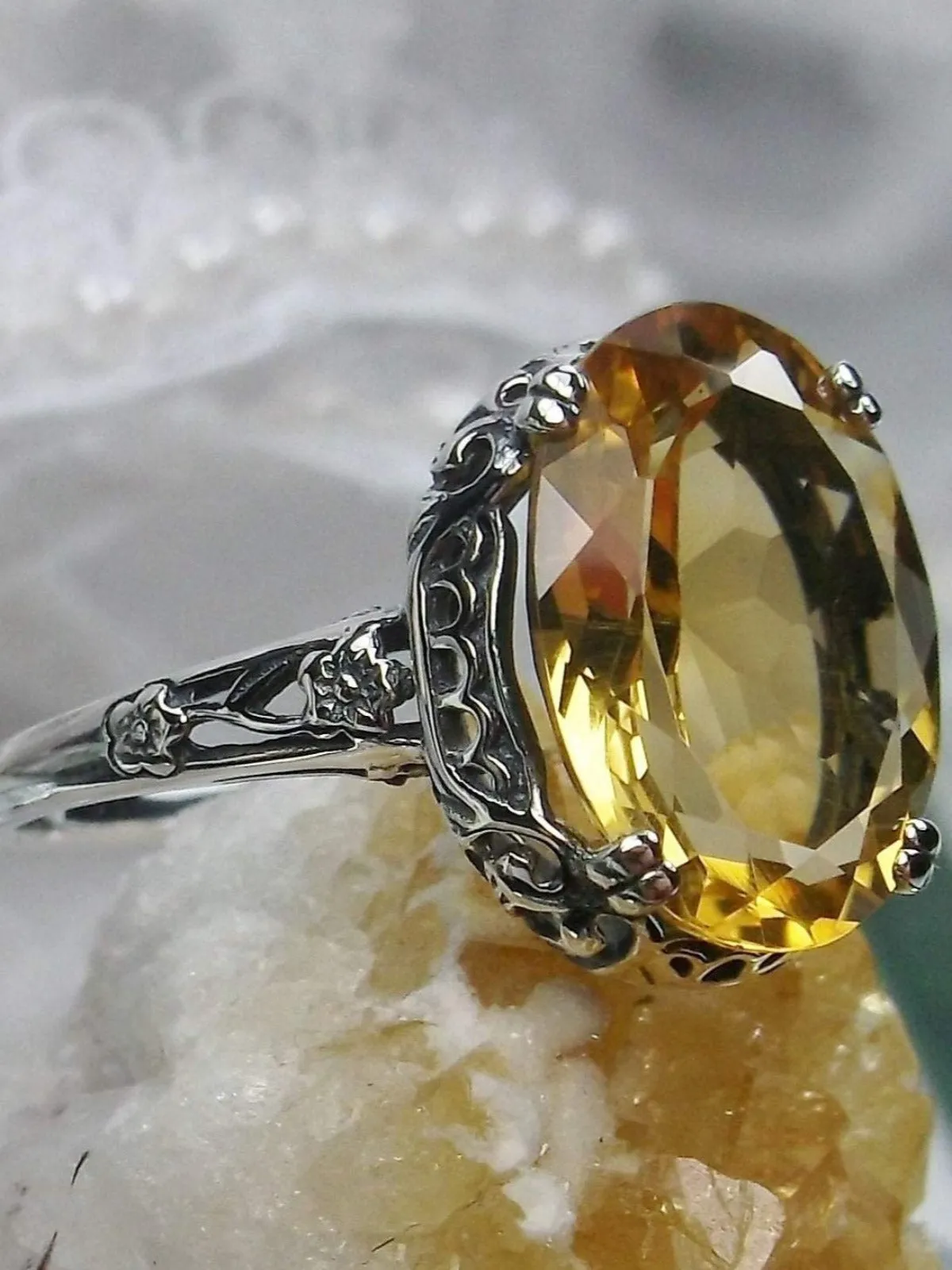 Natural Citrine Ring, Edwardian Revival Jewelry #D70