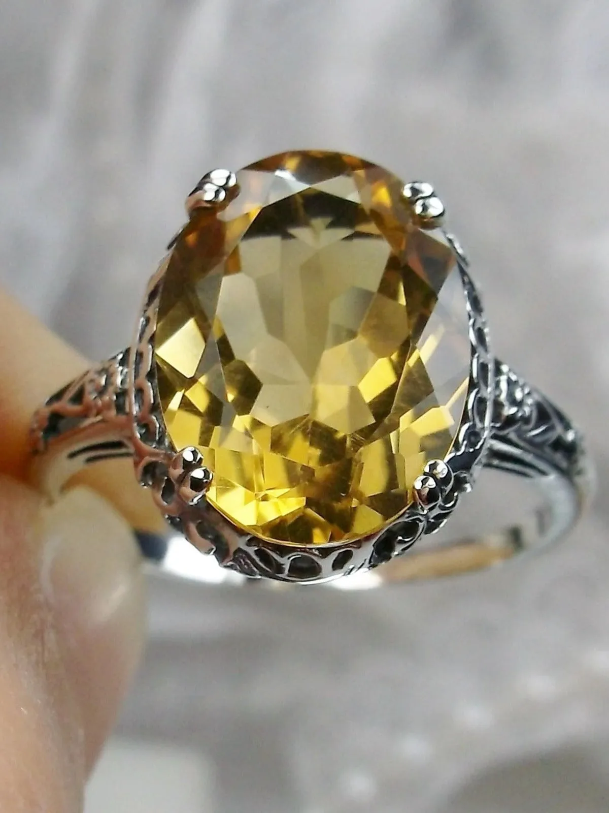 Natural Citrine Ring, Edwardian Revival Jewelry #D70