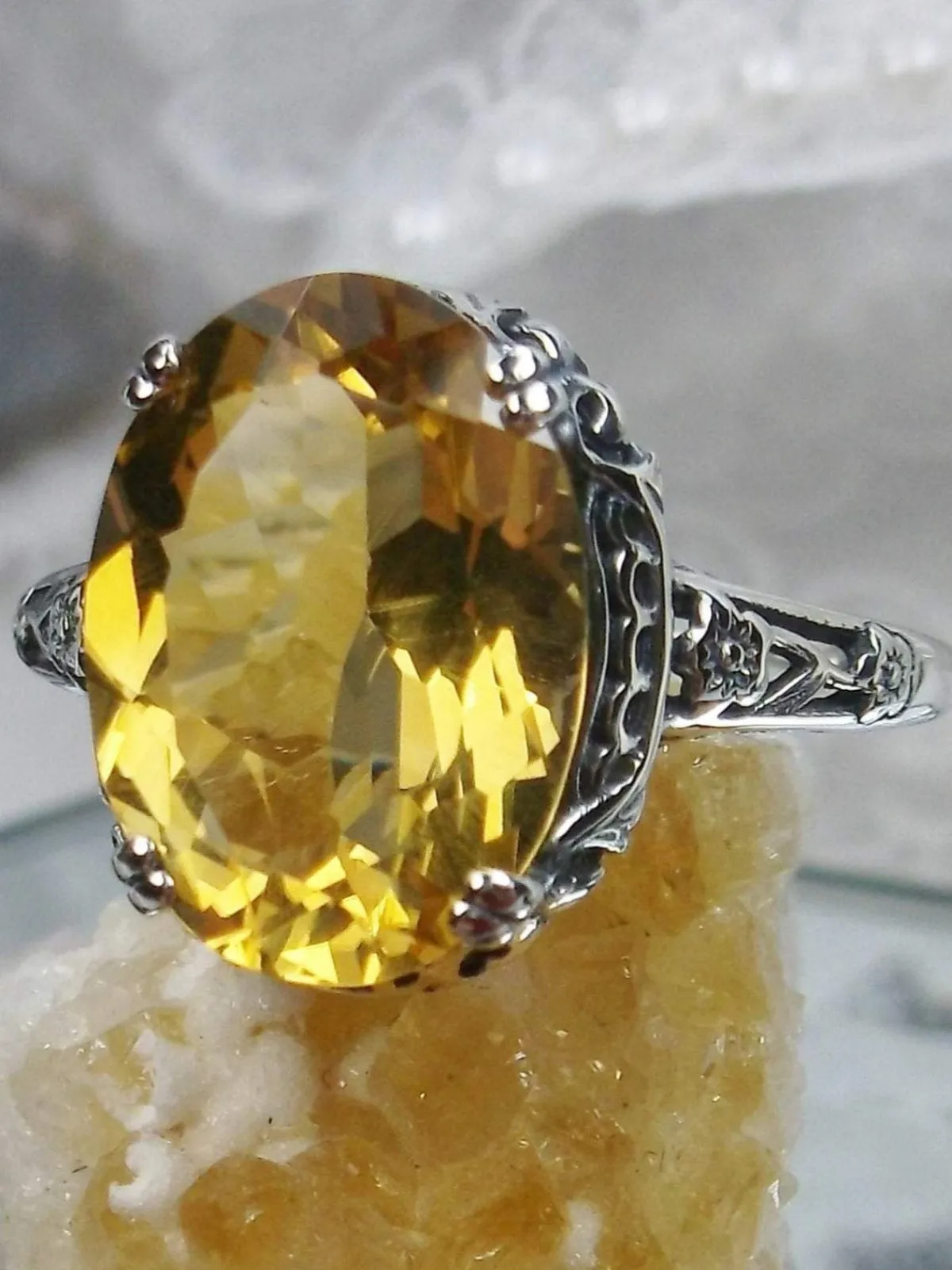 Natural Citrine Ring, Edwardian Revival Jewelry #D70