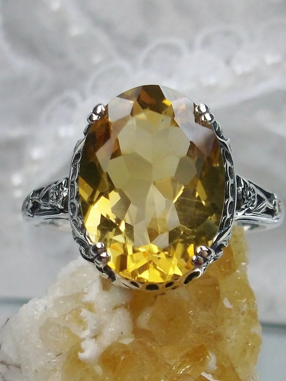 Natural Citrine Ring, Edwardian Revival Jewelry #D70