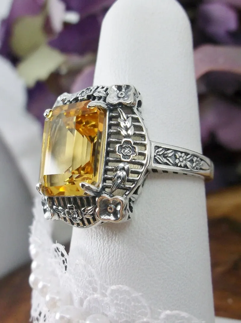 Natural Citrine Ring, Lemon Yellow Natural Gemstone, Victorian Jewelry #D227