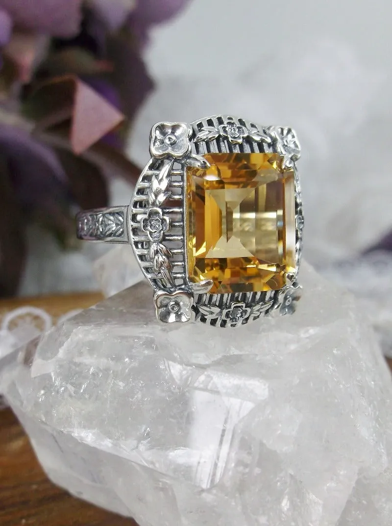 Natural Citrine Ring, Lemon Yellow Natural Gemstone, Victorian Jewelry #D227