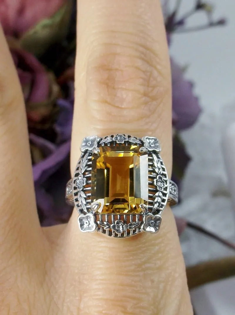Natural Citrine Ring, Lemon Yellow Natural Gemstone, Victorian Jewelry #D227
