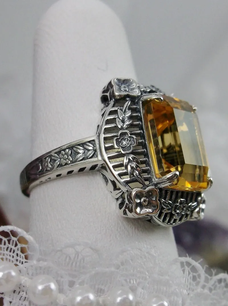 Natural Citrine Ring, Lemon Yellow Natural Gemstone, Victorian Jewelry #D227