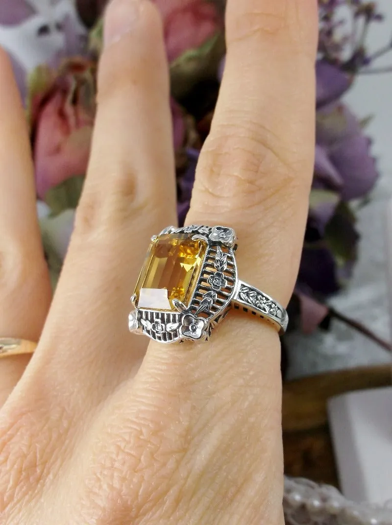 Natural Citrine Ring, Lemon Yellow Natural Gemstone, Victorian Jewelry #D227
