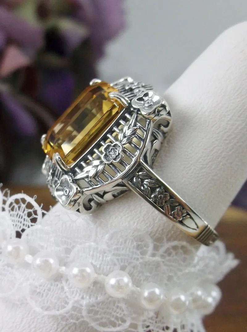 Natural Citrine Ring, Lemon Yellow Natural Gemstone, Victorian Jewelry #D227