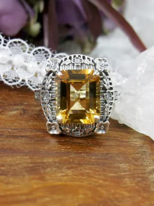 Natural Citrine Ring, Lemon Yellow Natural Gemstone, Victorian Jewelry #D227