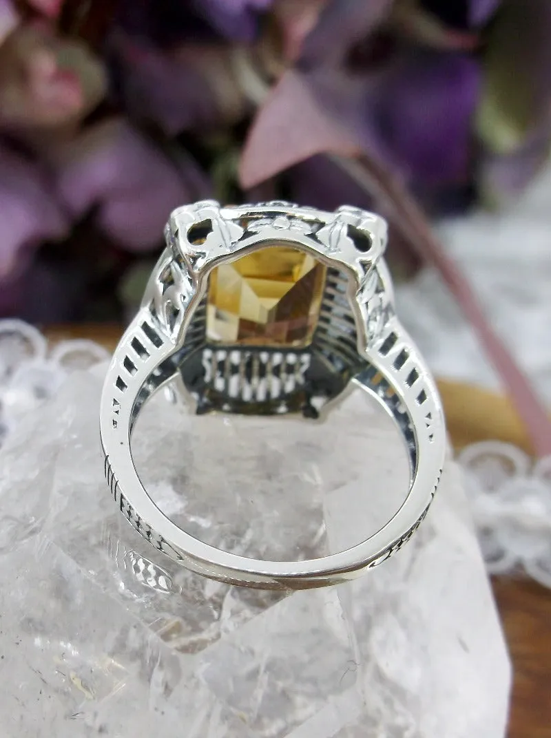 Natural Citrine Ring, Lemon Yellow Natural Gemstone, Victorian Jewelry #D227