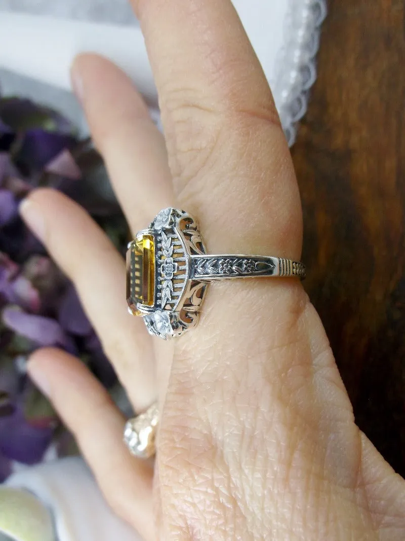 Natural Citrine Ring, Lemon Yellow Natural Gemstone, Victorian Jewelry #D227