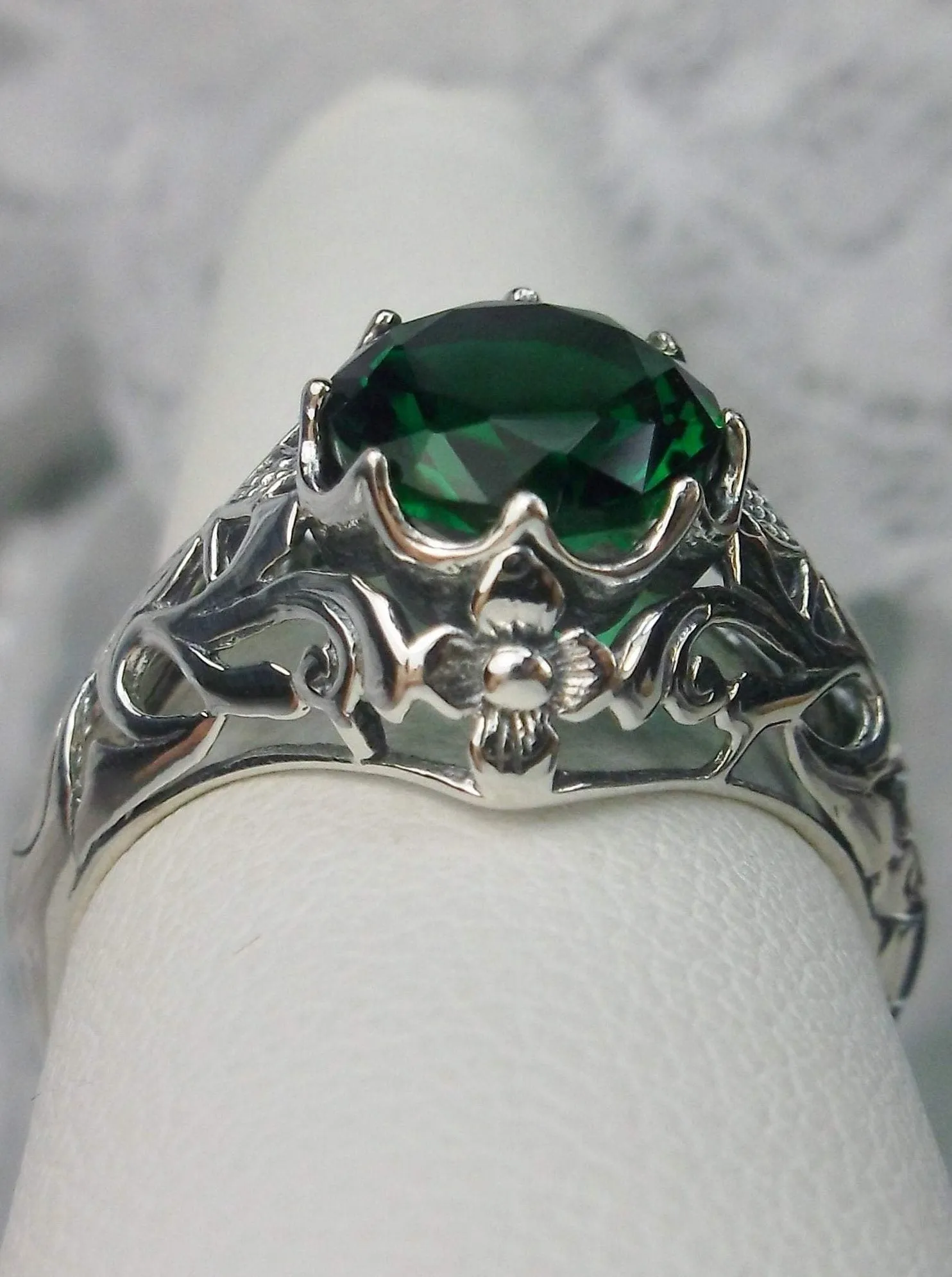 Natural Emerald Ring, Daisy Filigree Victorian Jewelry #D66