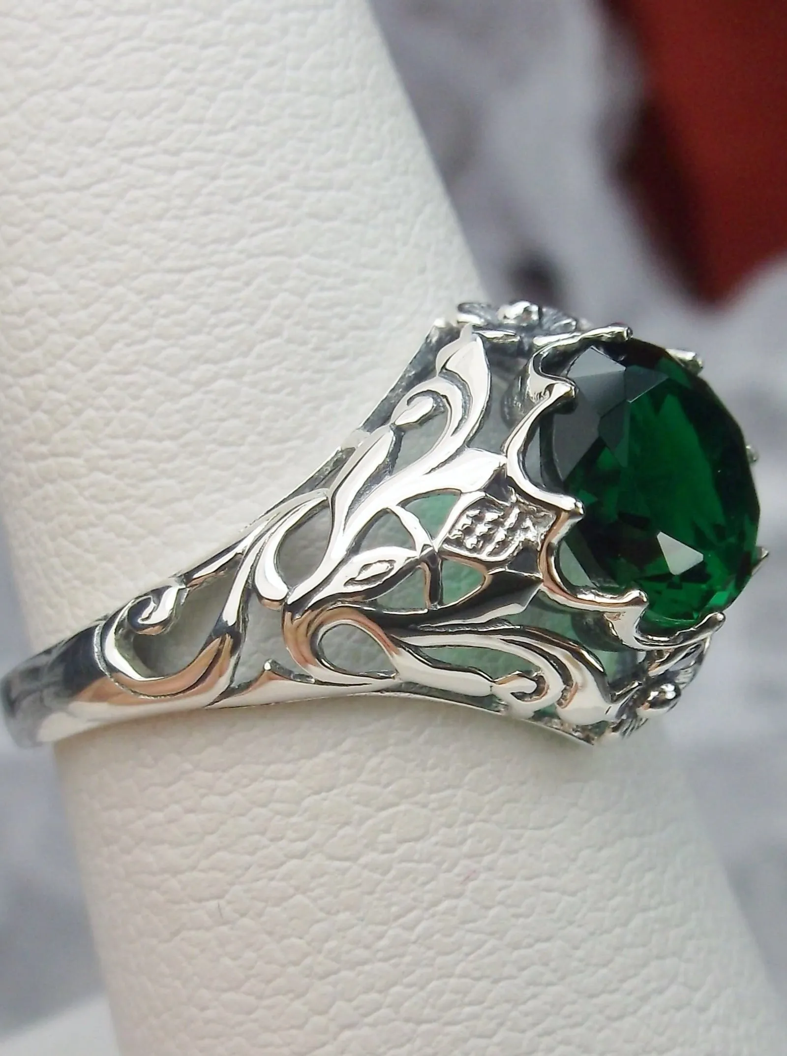 Natural Emerald Ring, Daisy Filigree Victorian Jewelry #D66