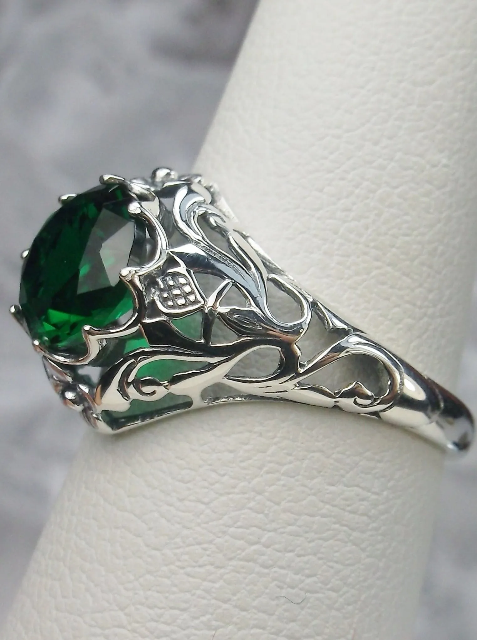 Natural Emerald Ring, Daisy Filigree Victorian Jewelry #D66