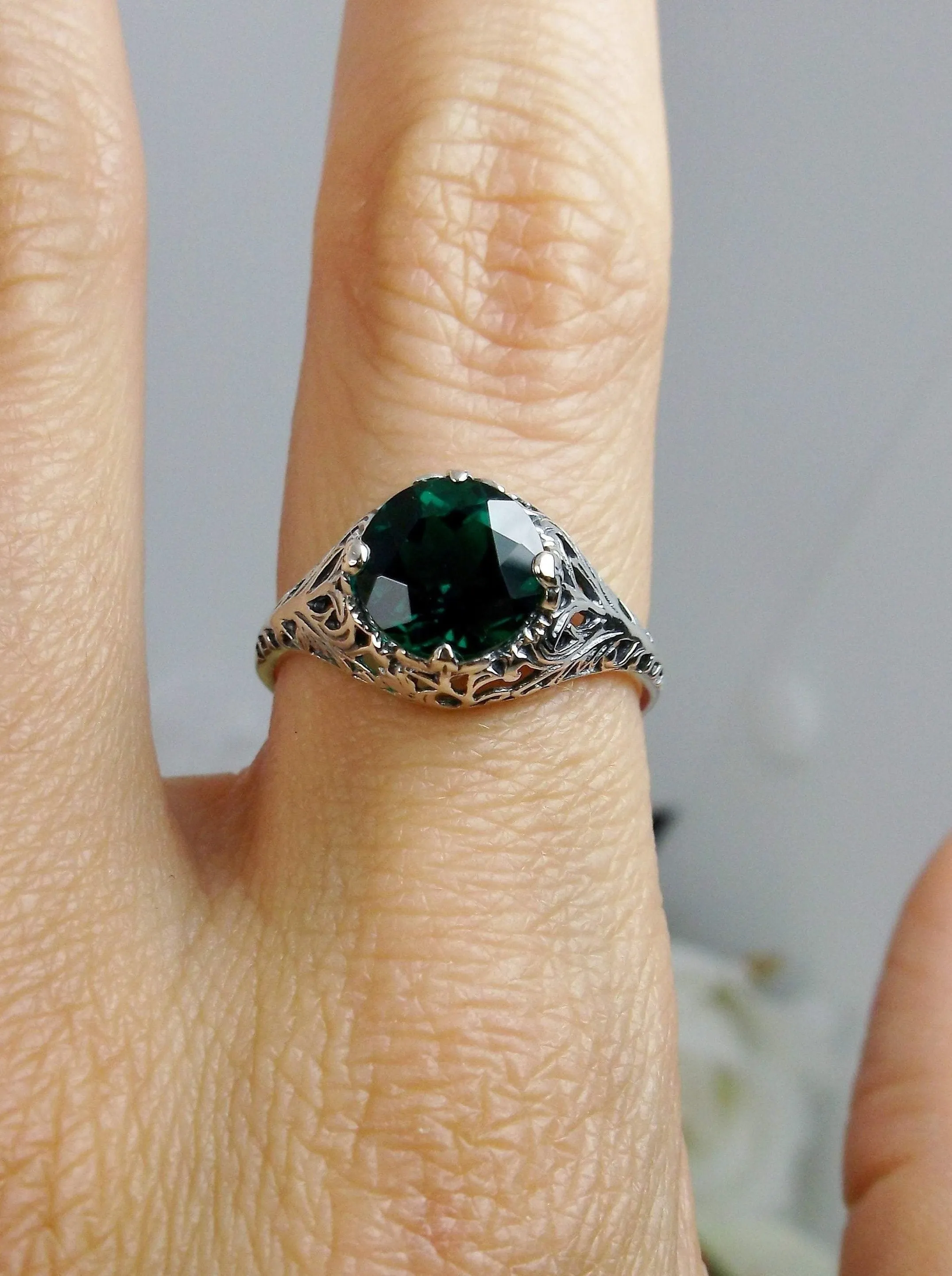 Natural Emerald Victorian Ring #D198
