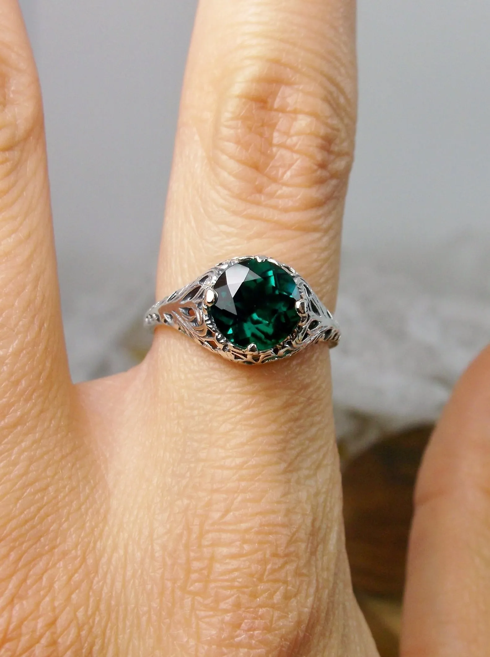 Natural Emerald Victorian Ring #D198