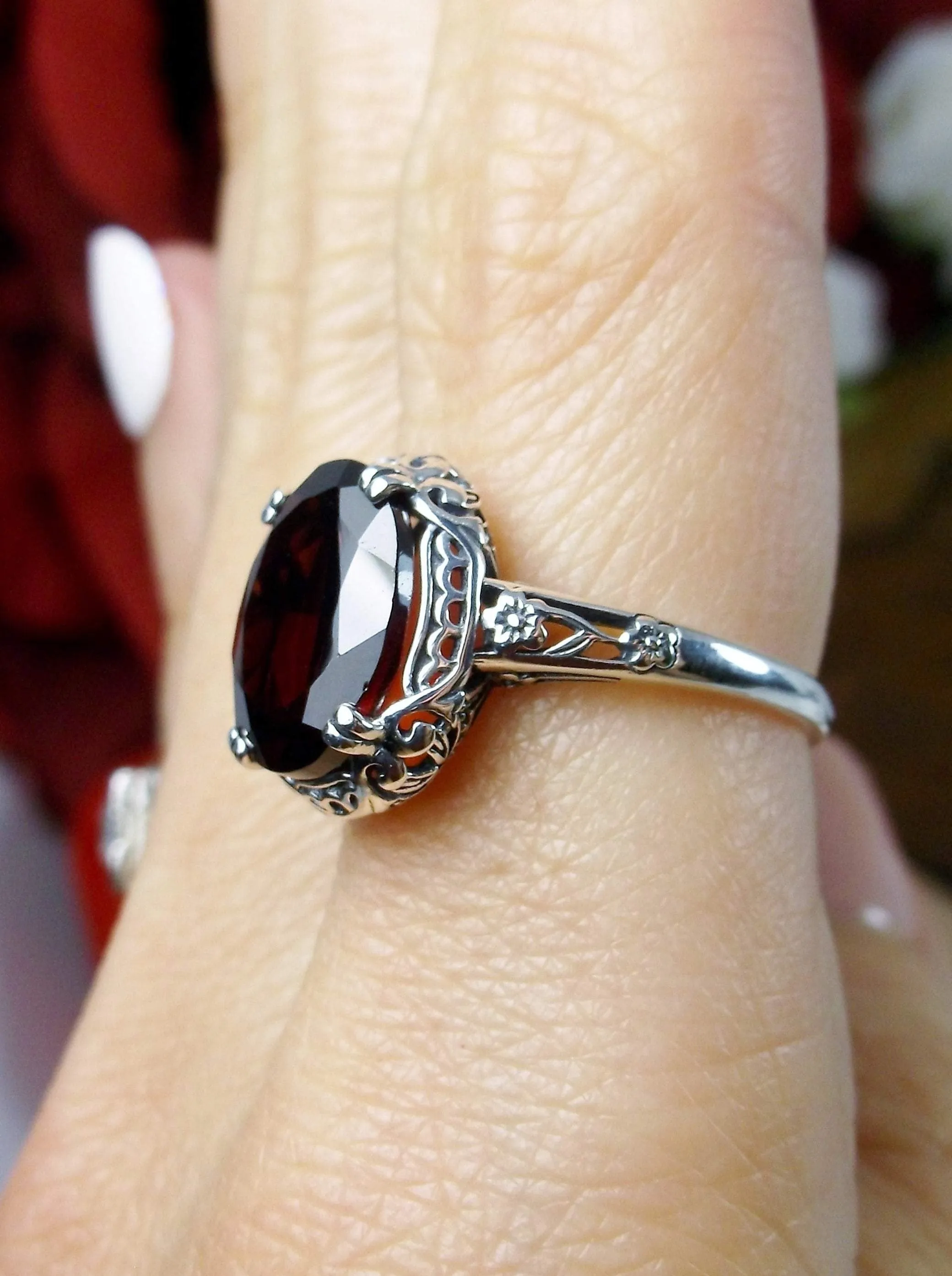 Natural Garnet Ring, Edwardian Antique Reproduction Jewelry #D70z