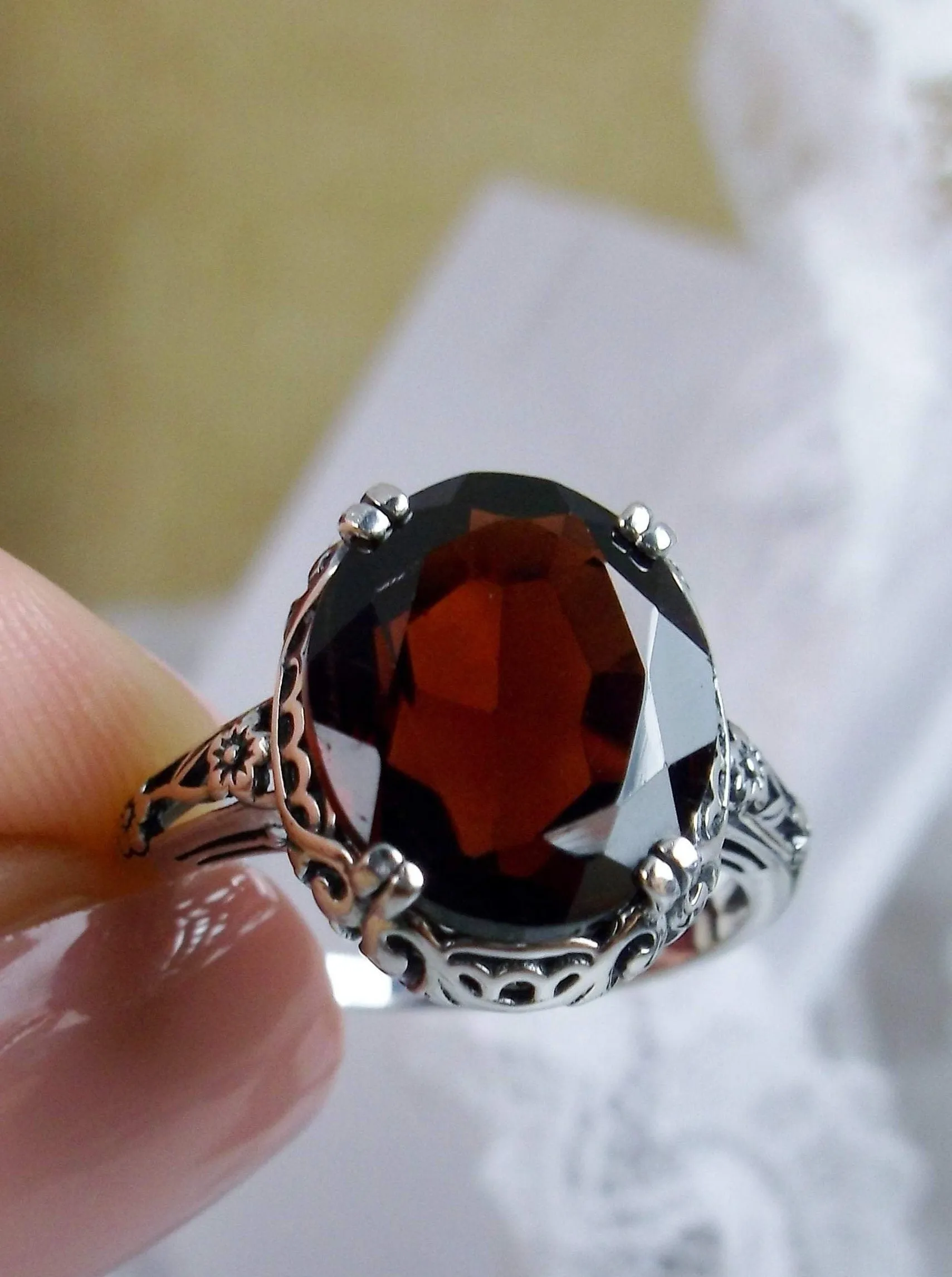 Natural Garnet Ring, Edwardian Antique Reproduction Jewelry #D70z