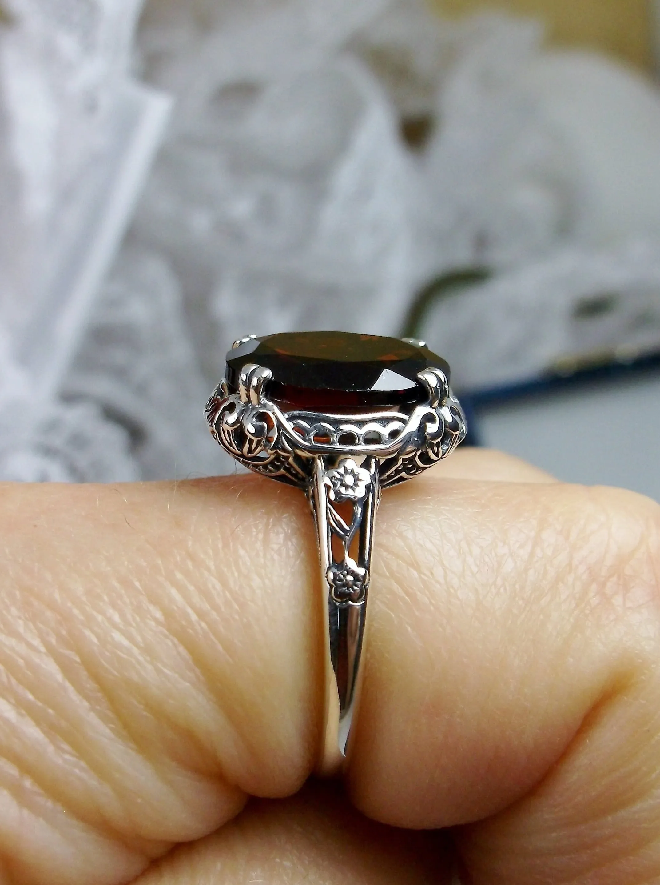 Natural Garnet Ring, Edwardian Antique Reproduction Jewelry #D70z
