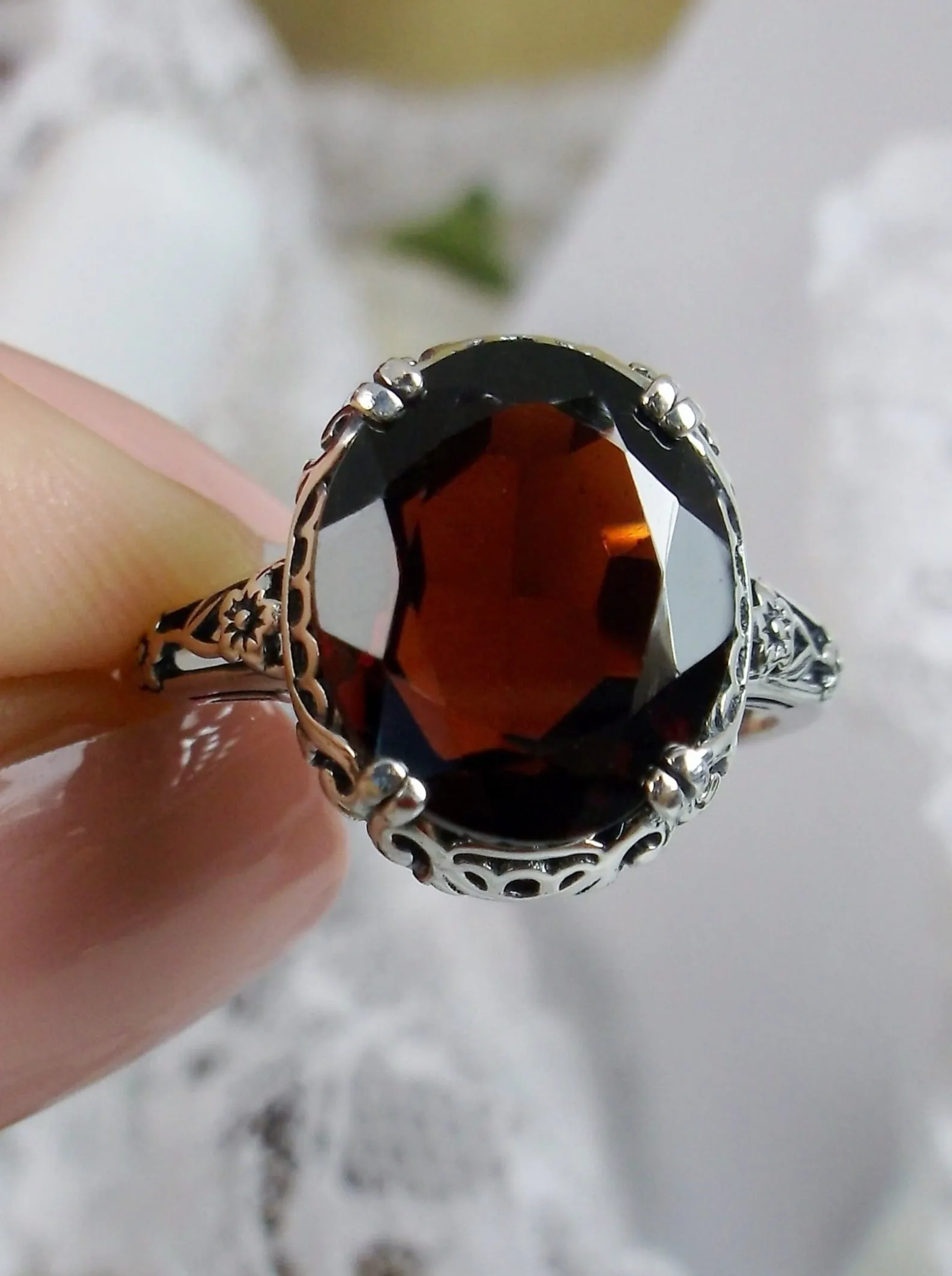 Natural Garnet Ring, Edwardian Antique Reproduction Jewelry #D70z