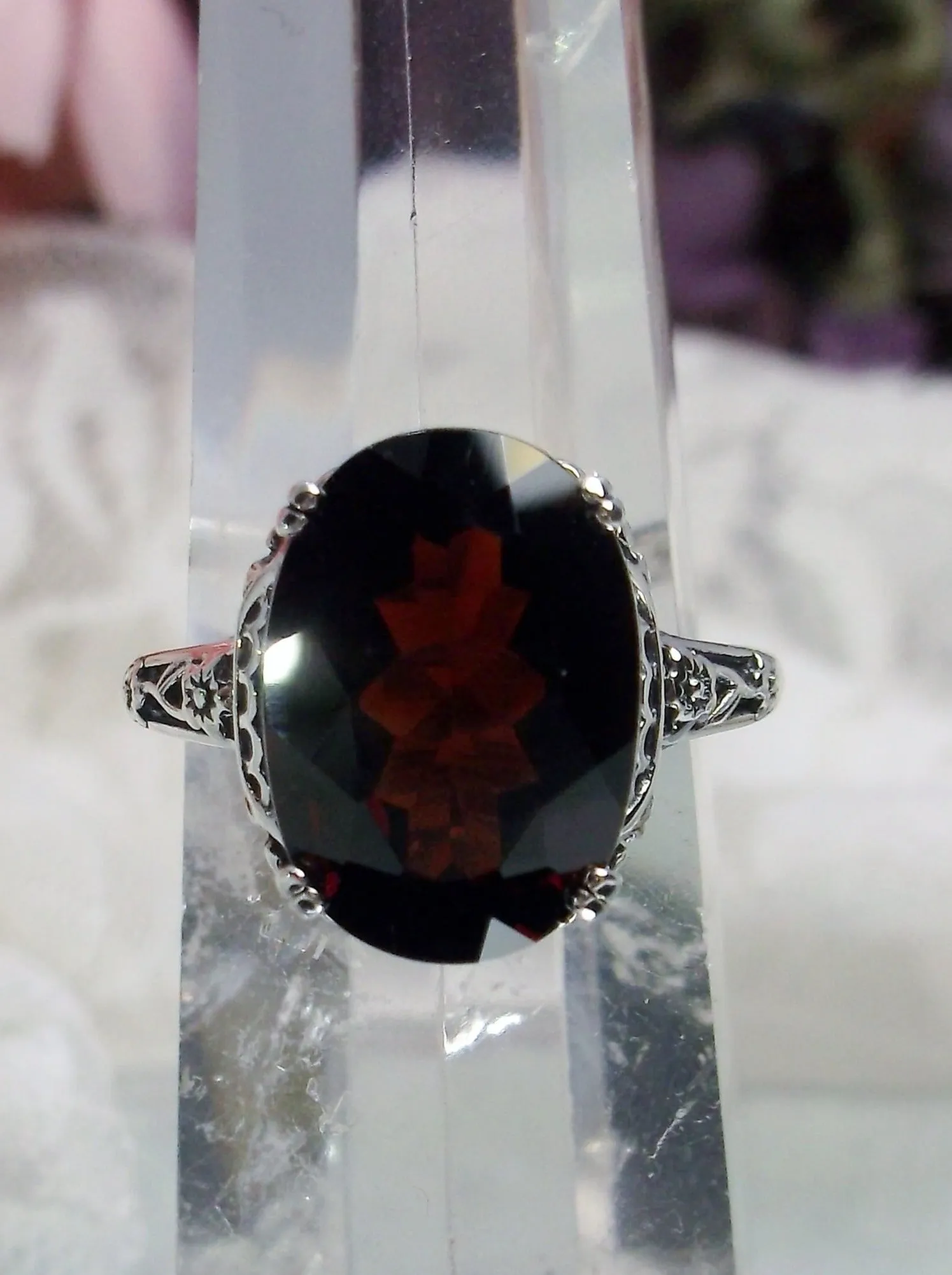 Natural Garnet Ring, Revival Edwardian Jewelry #D70