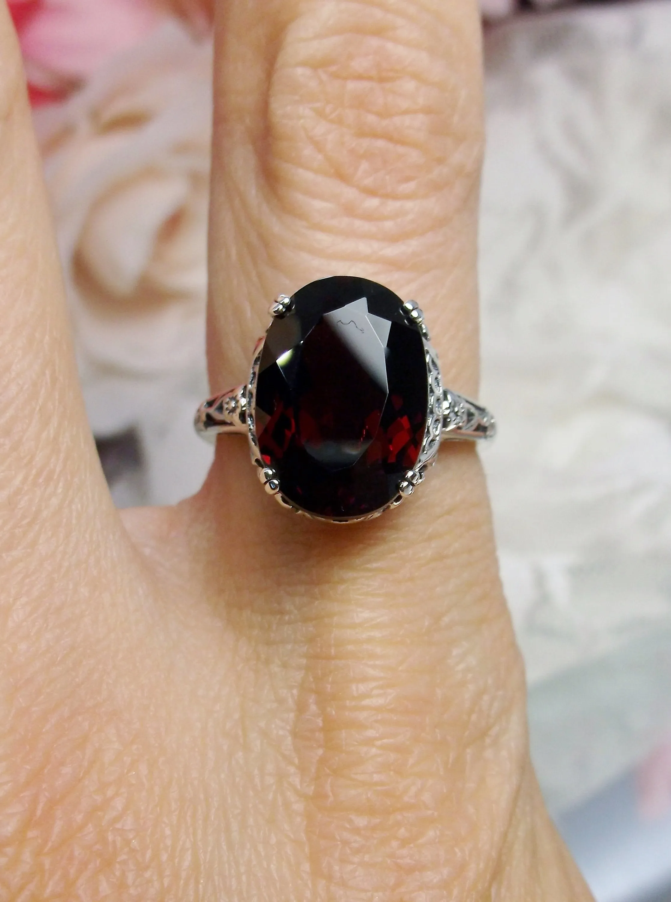 Natural Garnet Ring, Revival Edwardian Jewelry #D70