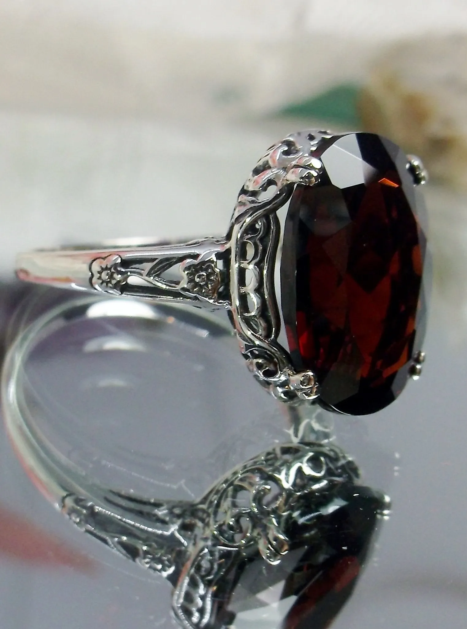 Natural Garnet Ring, Revival Edwardian Jewelry #D70