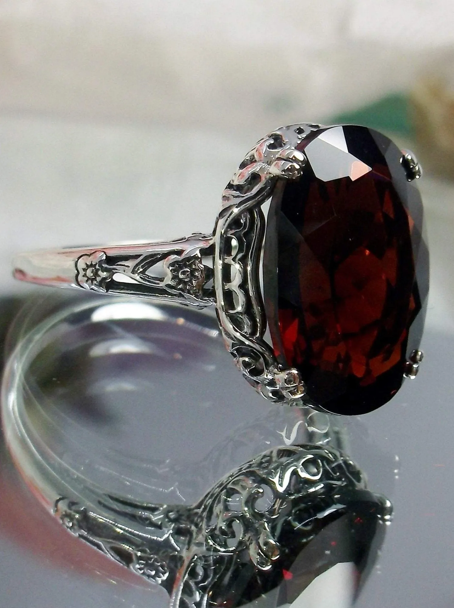 Natural Garnet Ring, Revival Edwardian Jewelry #D70