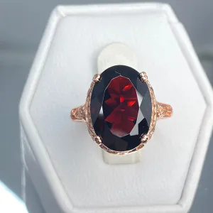 Natural Garnet Ring, Rose Gold plated, Edwardian Jewelry #D70