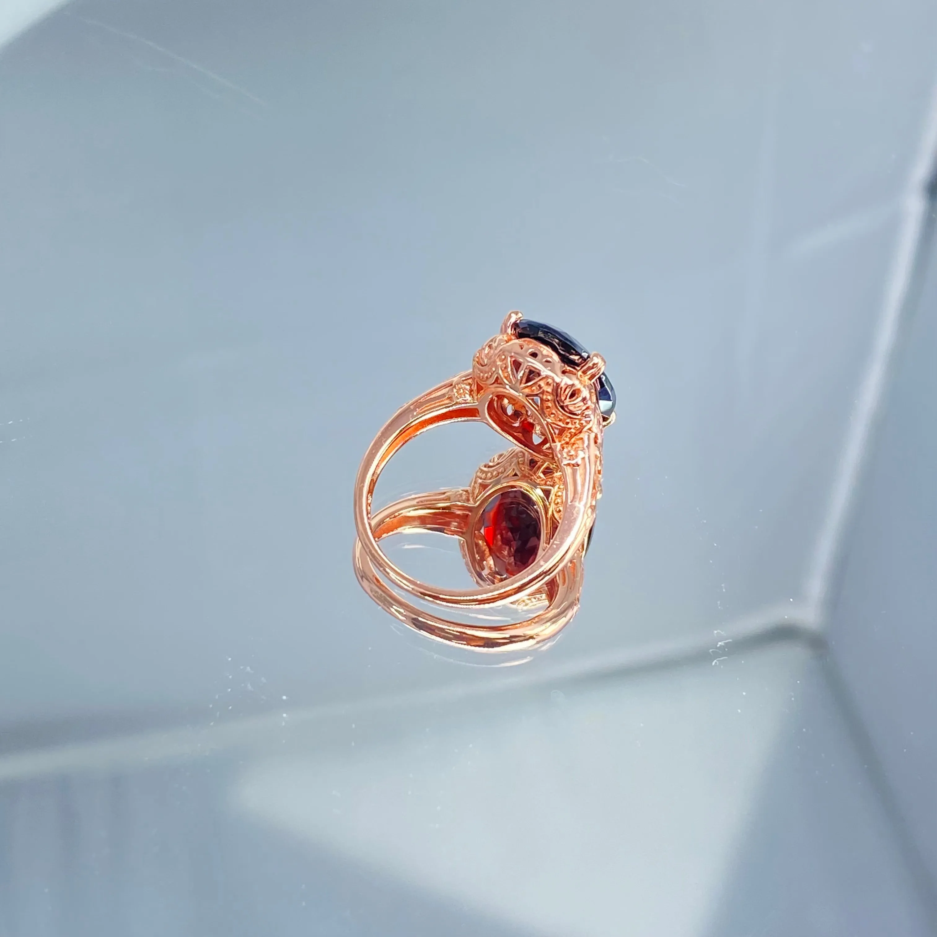 Natural Garnet Ring, Size 4.5, Rose Gold plated, Edwardian Jewelry #D70 - Ready to Ship