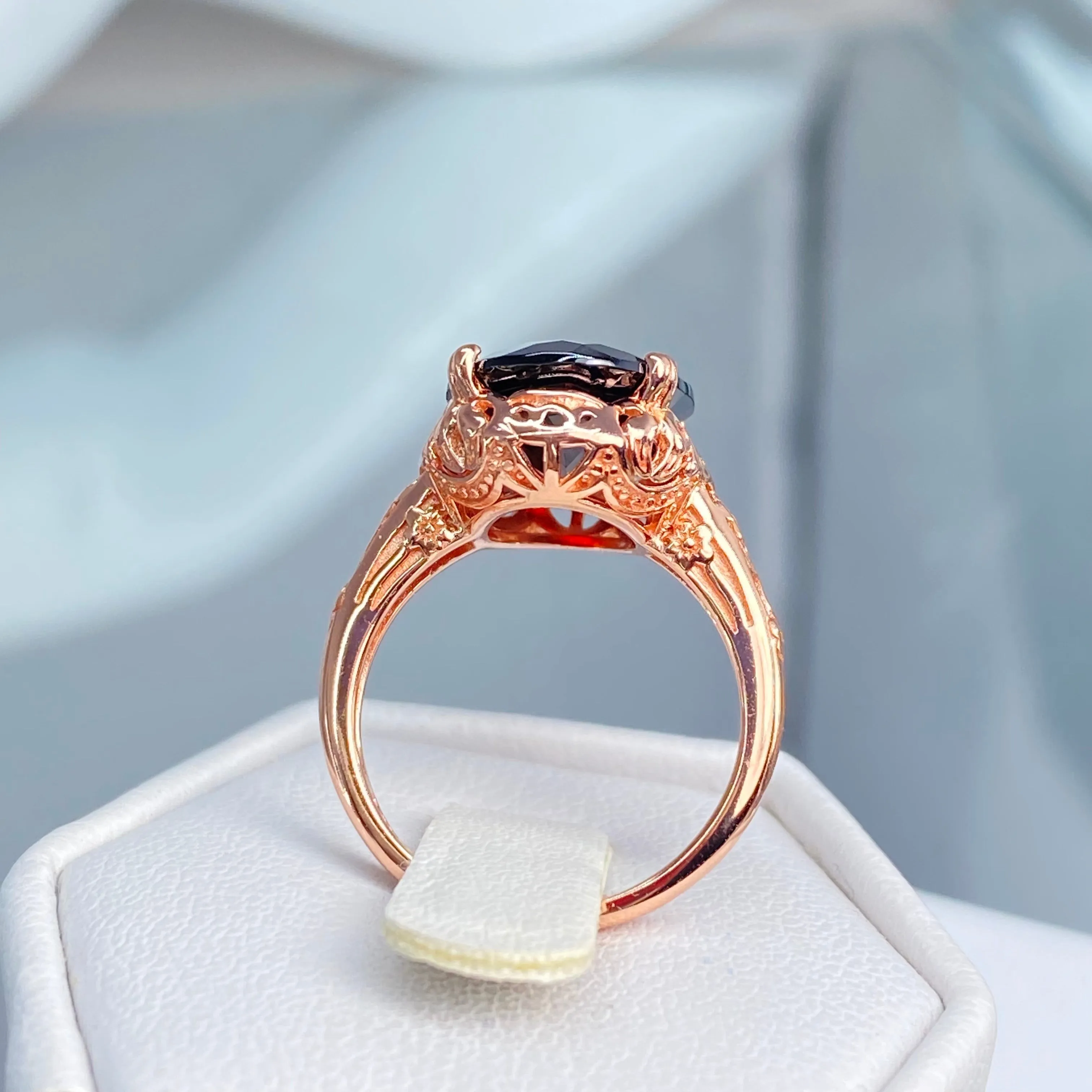 Natural Garnet Ring, Size 4.5, Rose Gold plated, Edwardian Jewelry #D70 - Ready to Ship