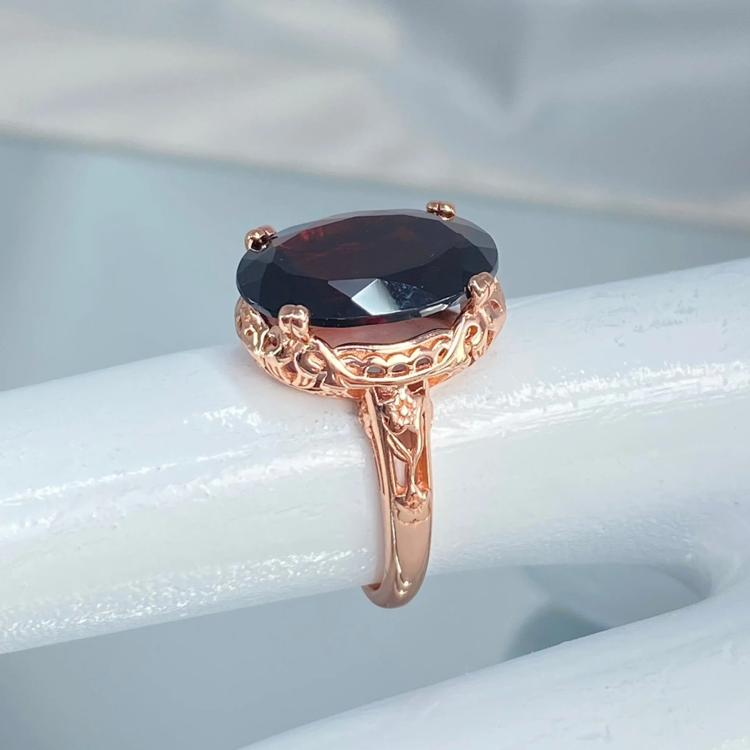 Natural Garnet Ring, Size 4.5, Rose Gold plated, Edwardian Jewelry #D70 - Ready to Ship