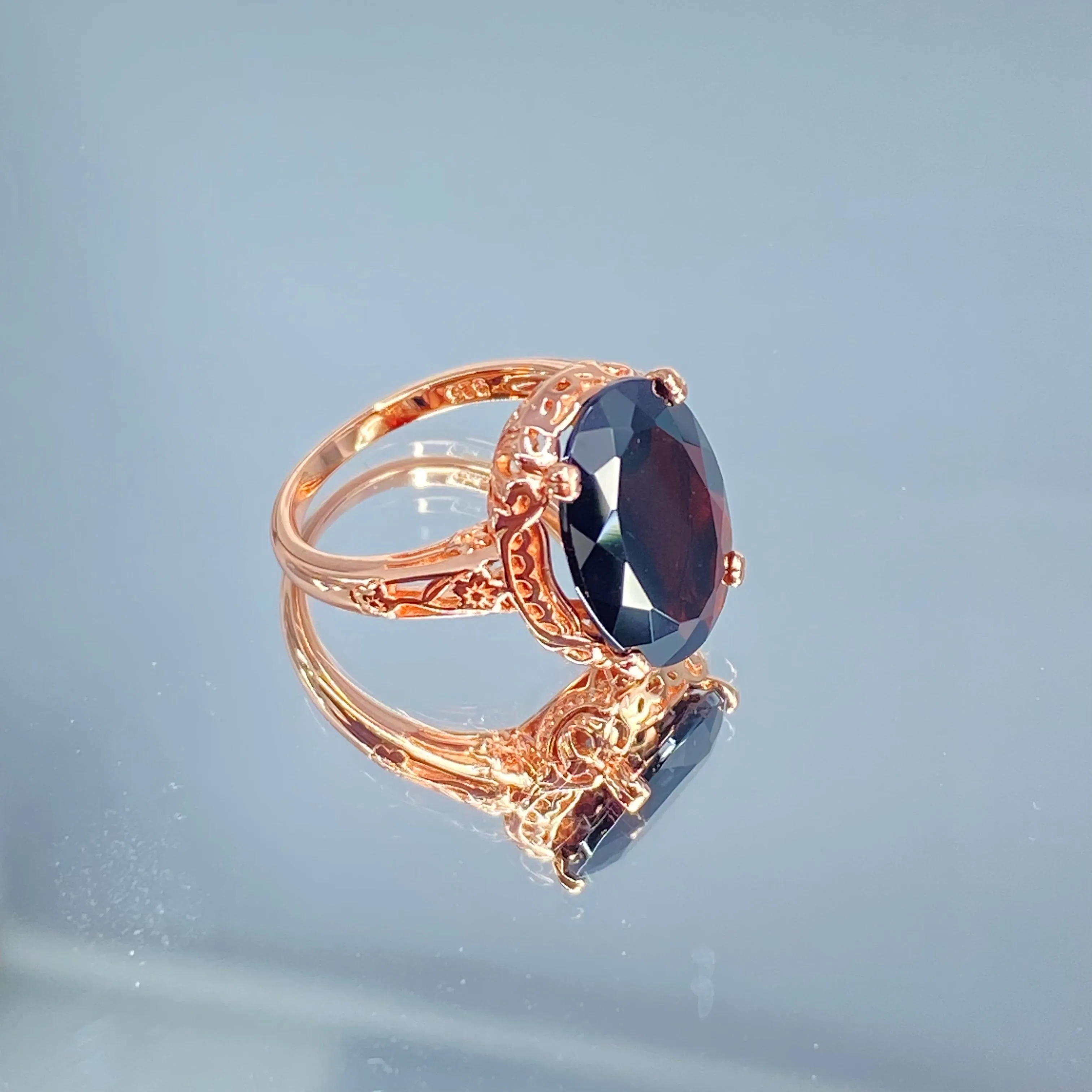 Natural Garnet Ring, Size 4.5, Rose Gold plated, Edwardian Jewelry #D70 - Ready to Ship