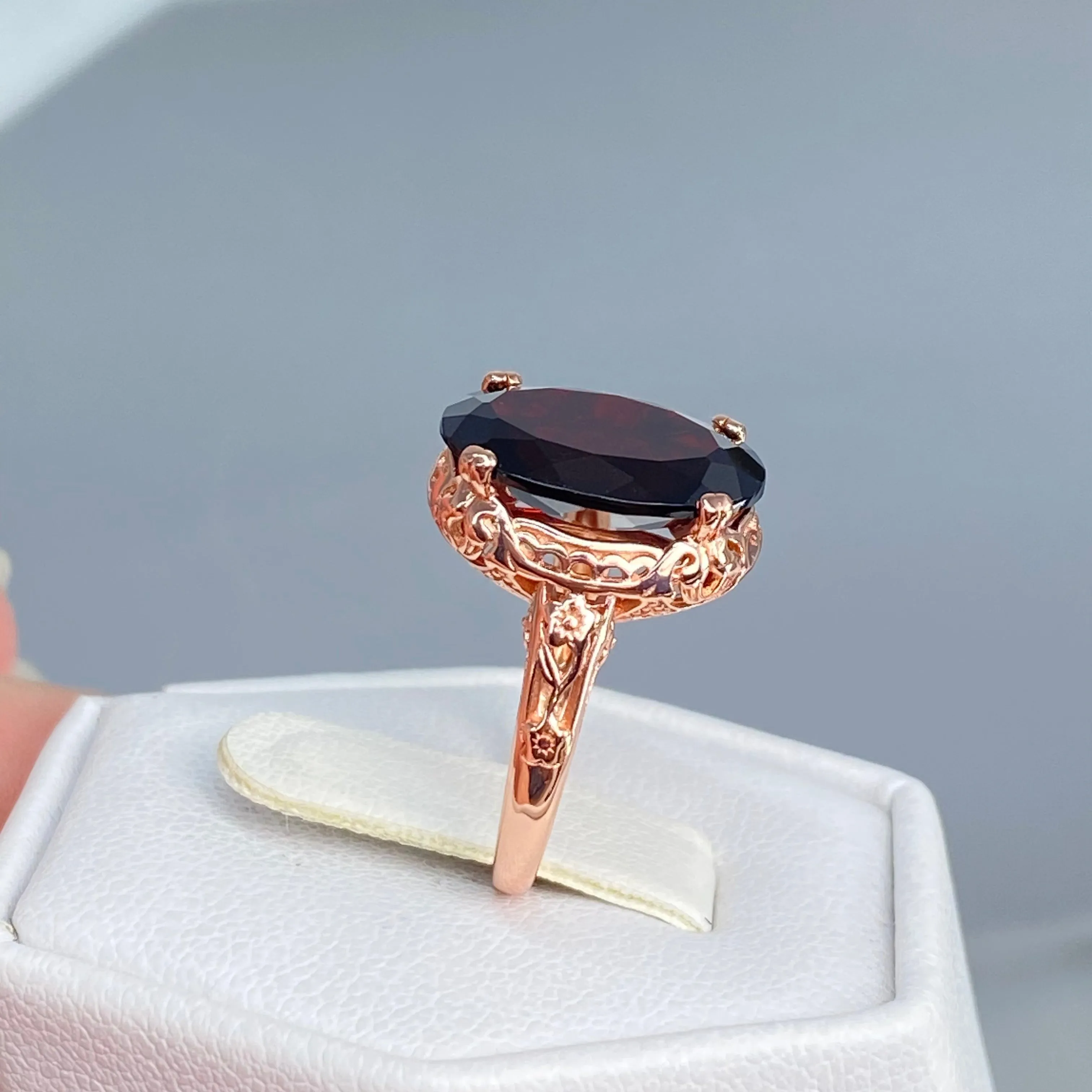 Natural Garnet Ring, Size 4.5, Rose Gold plated, Edwardian Jewelry #D70 - Ready to Ship