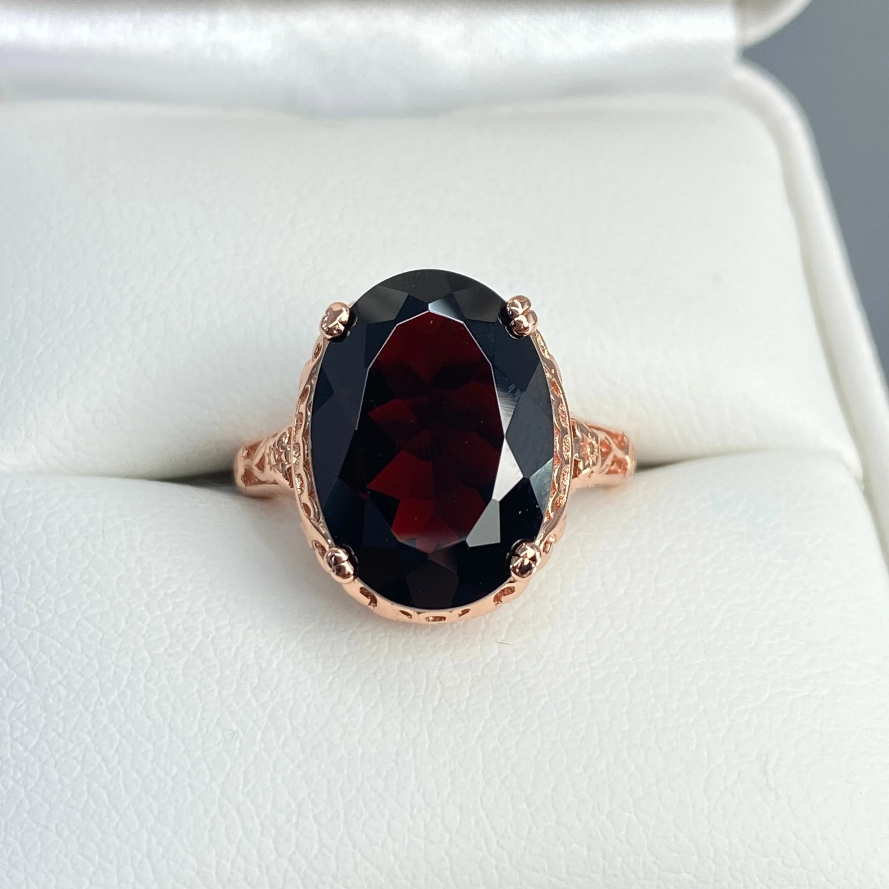 Natural Garnet Ring, Size 4.5, Rose Gold plated, Edwardian Jewelry #D70 - Ready to Ship