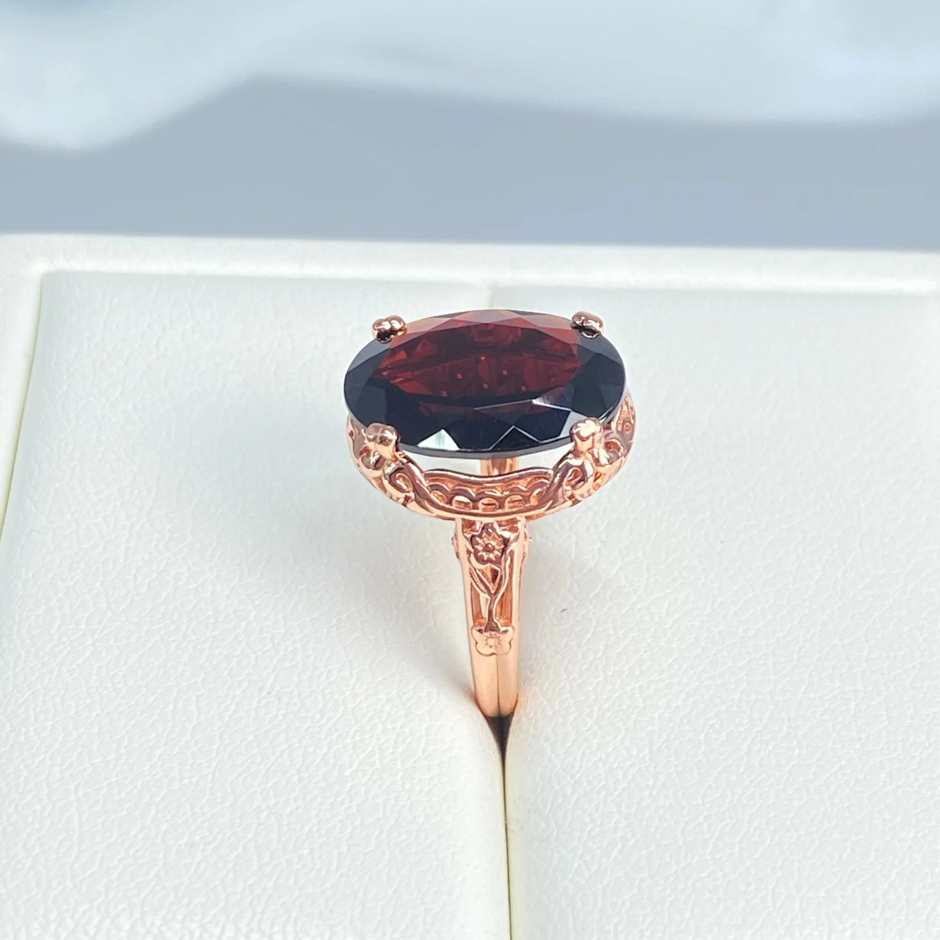 Natural Garnet Ring, Size 4.5, Rose Gold plated, Edwardian Jewelry #D70 - Ready to Ship