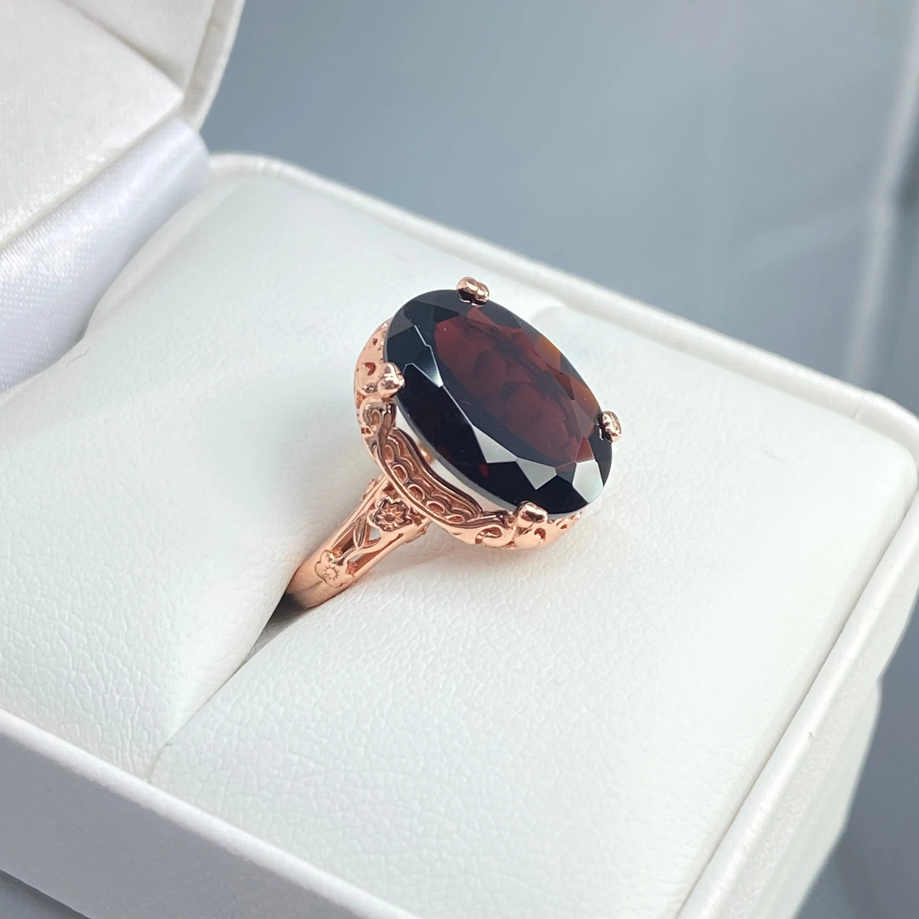 Natural Garnet Ring, Size 4.5, Rose Gold plated, Edwardian Jewelry #D70 - Ready to Ship