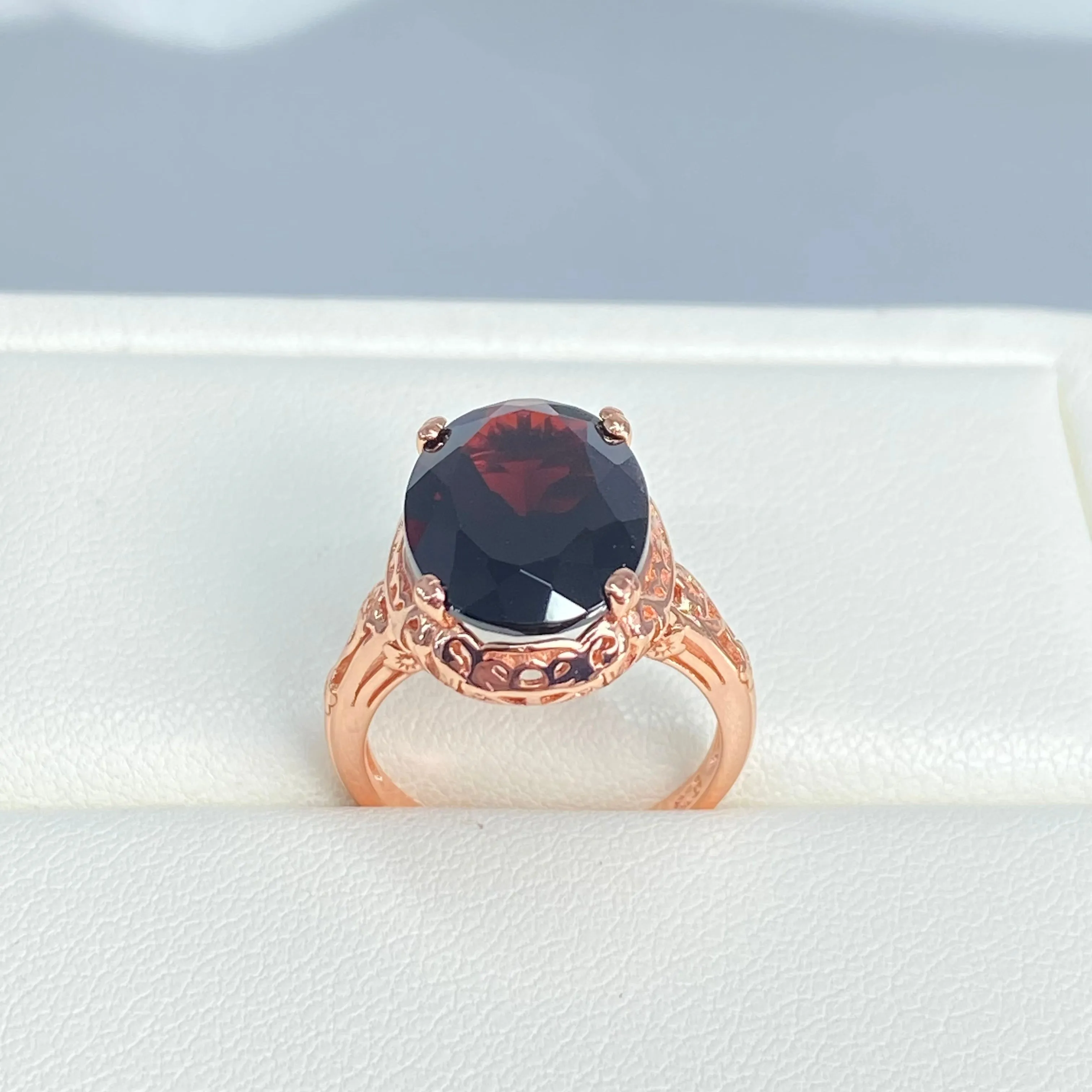 Natural Garnet Ring, Size 4.5, Rose Gold plated, Edwardian Jewelry #D70 - Ready to Ship