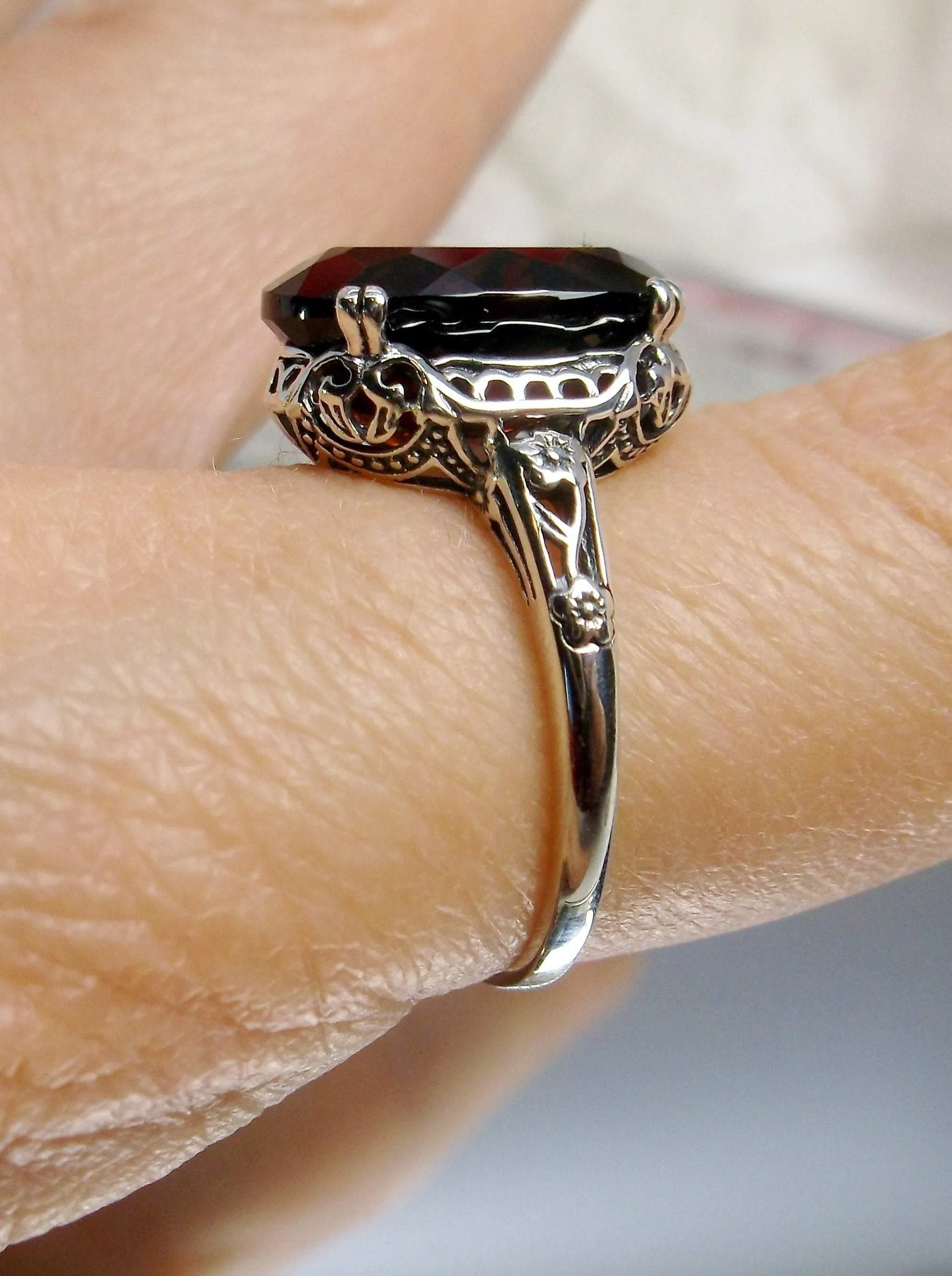 Natural Garnet Ring, Size 8, Revival Edwardian Jewelry #D70 - Ready to Ship
