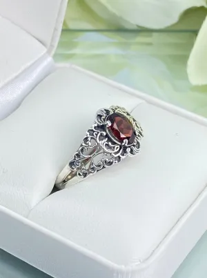 Natural Garnet Ring, Size 8, Sterling Silver Art Nouveau Jewelry #D14 - Ready to Ship