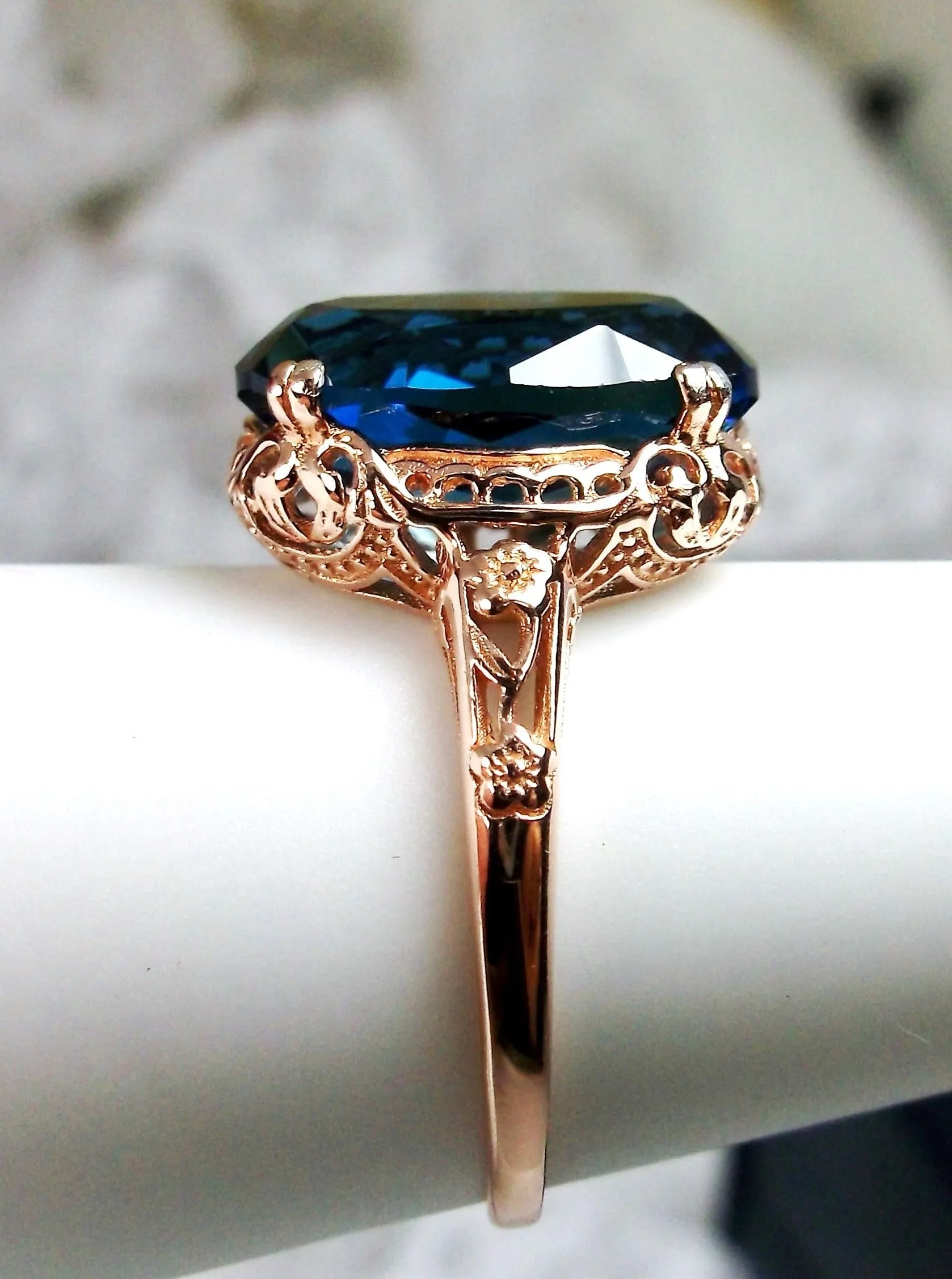 Natural London Blue Topaz Ring, 10k, 14k, or Rose Gold overlay, Natural Topaz, Edwardian Jewelry #D70